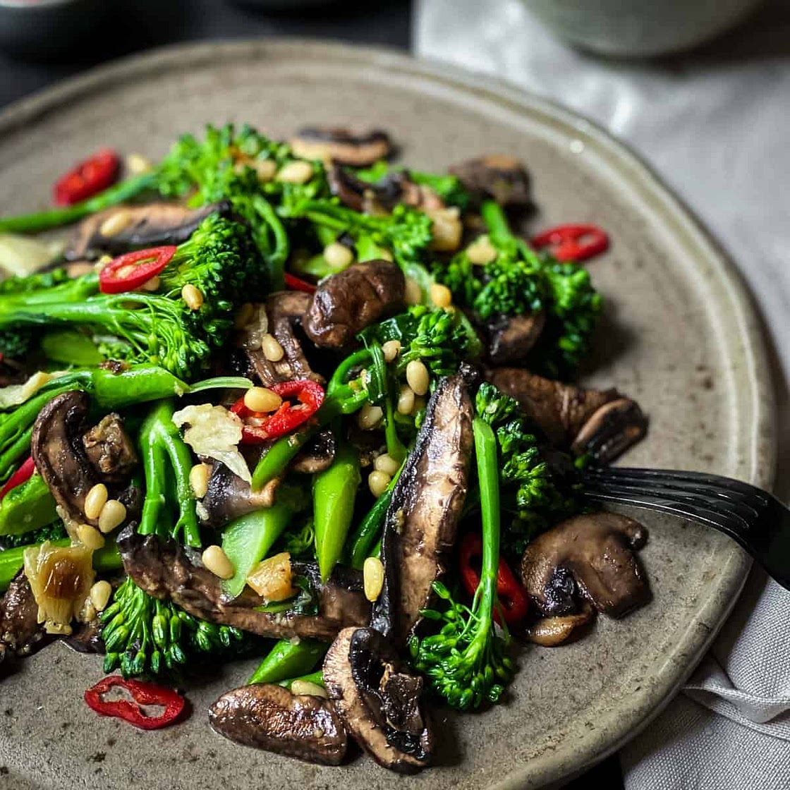 Broccolini Salad with Mushrooms