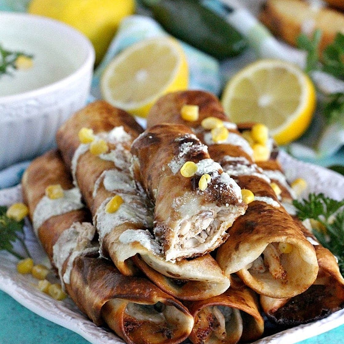 Cheesy BBQ Chicken Taquitos with Sweet Corn