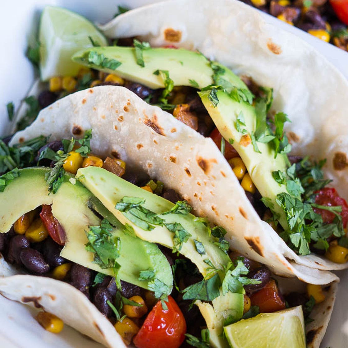 Corn, Black Bean, and Avocado Tacos