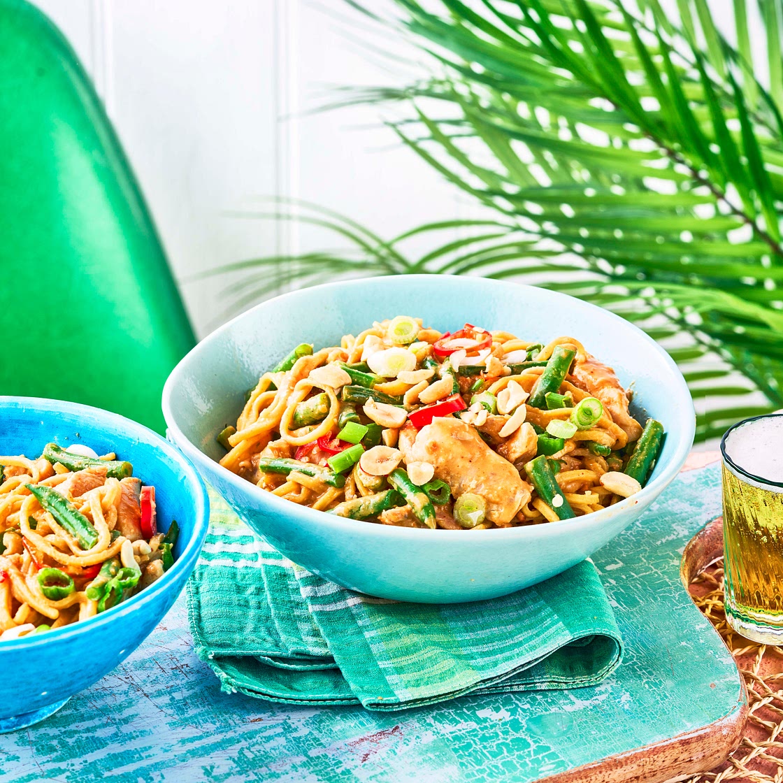 Speedy spicy chicken and peanut noodles recipe