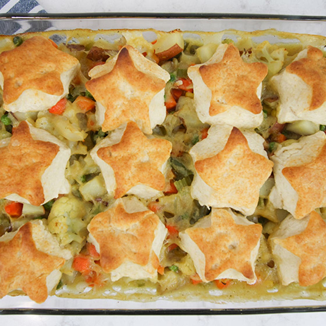 Plant-Based Veggie Pot Pie With Biscuit Topping