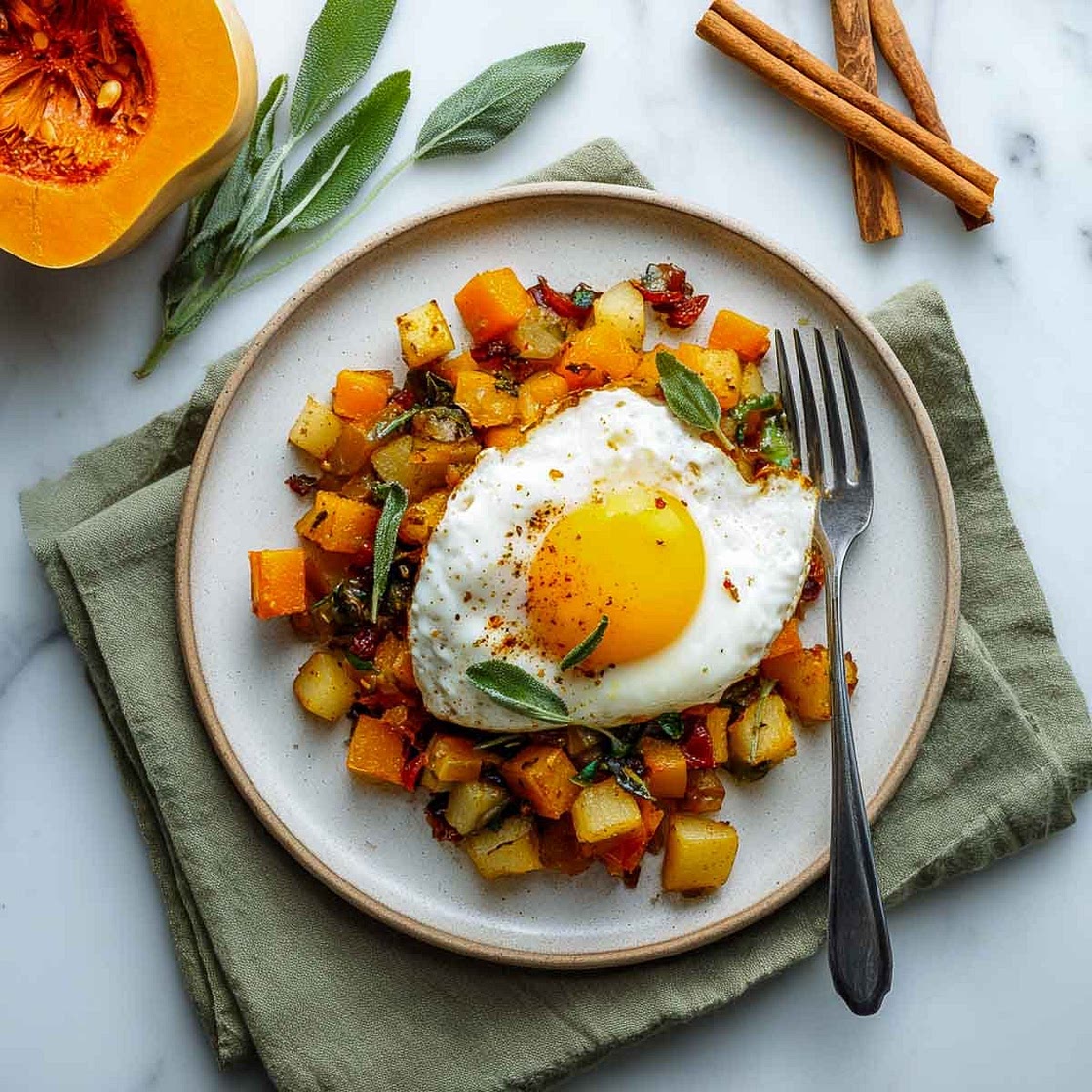 Butternut Squash Breakfast Hash with Sage and Eggs