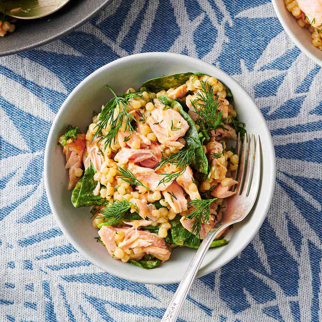 Warm Couscous Salad With Salmon and Mustard-Dill Dressing Recipe