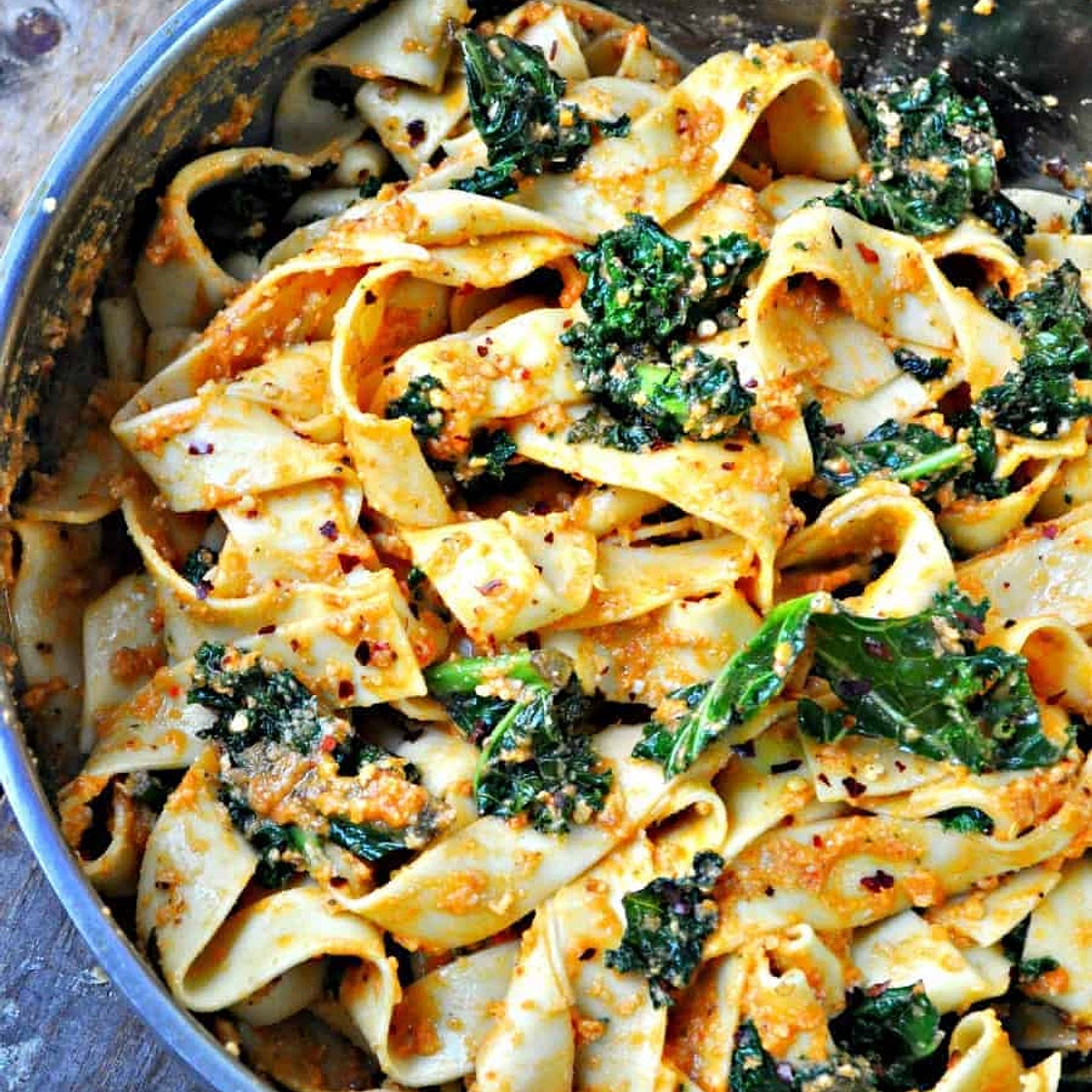 Vegan Spicy Kale and Romesco Pasta