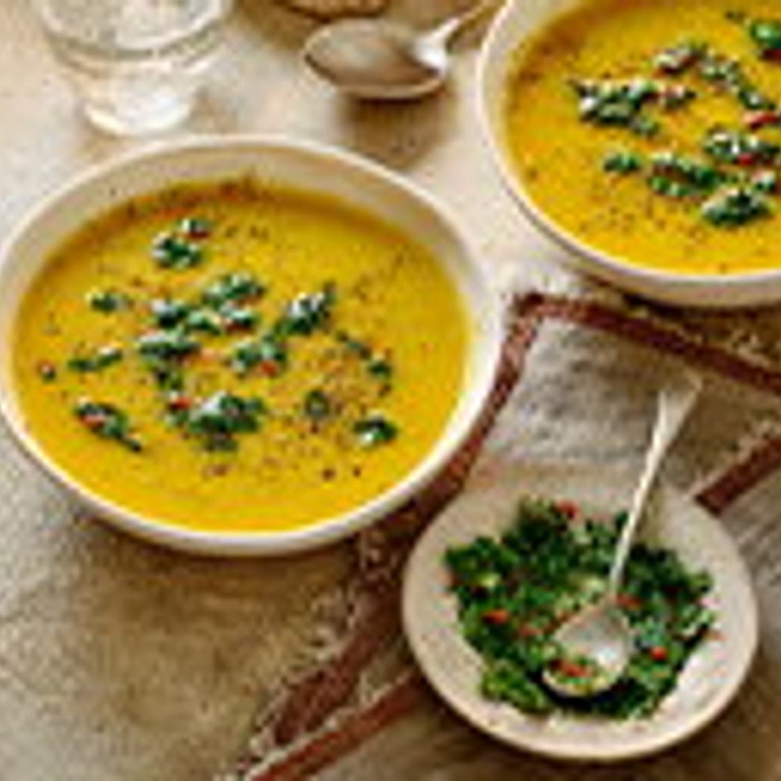 Spiced swede and carrot soup with chimichurri