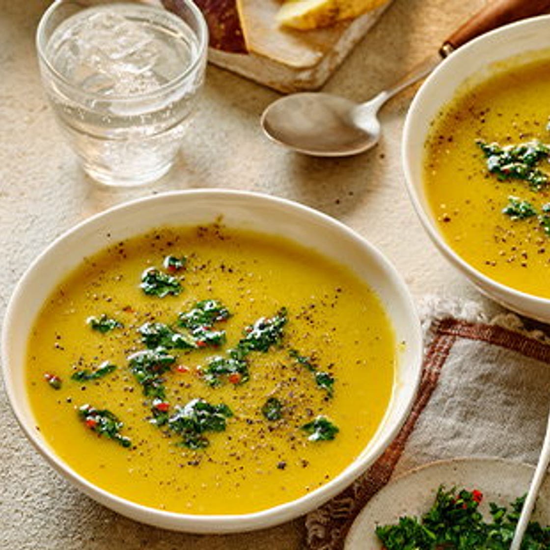 Spiced swede and carrot soup with chimichurri