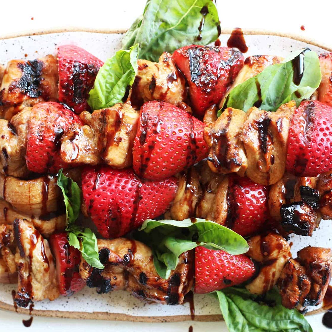 Grilled Strawberry Balsamic Chicken Kabobs