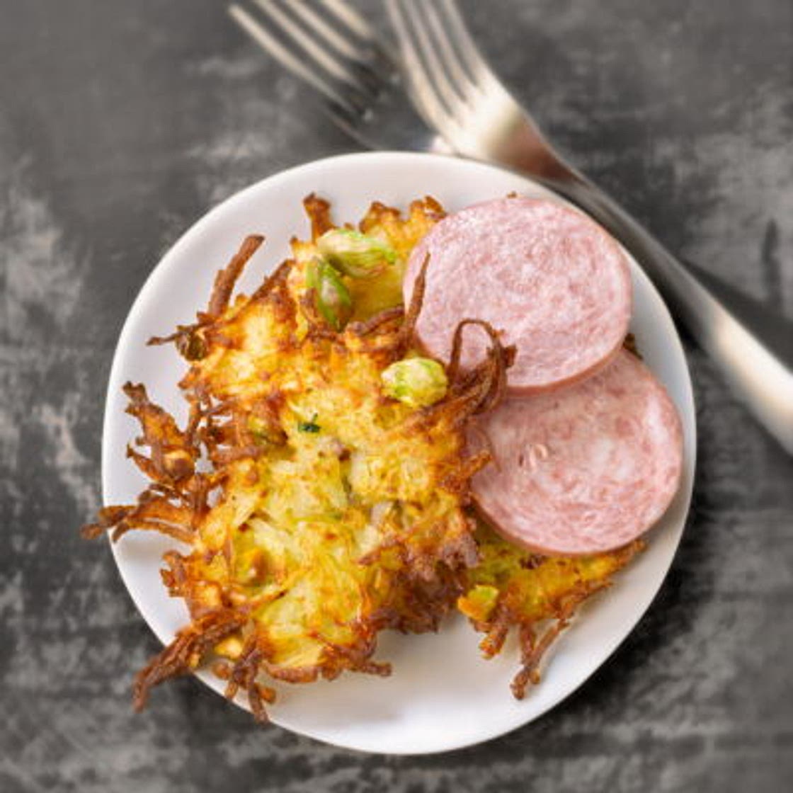 Röstis aux pistaches et saucisson de Lyon