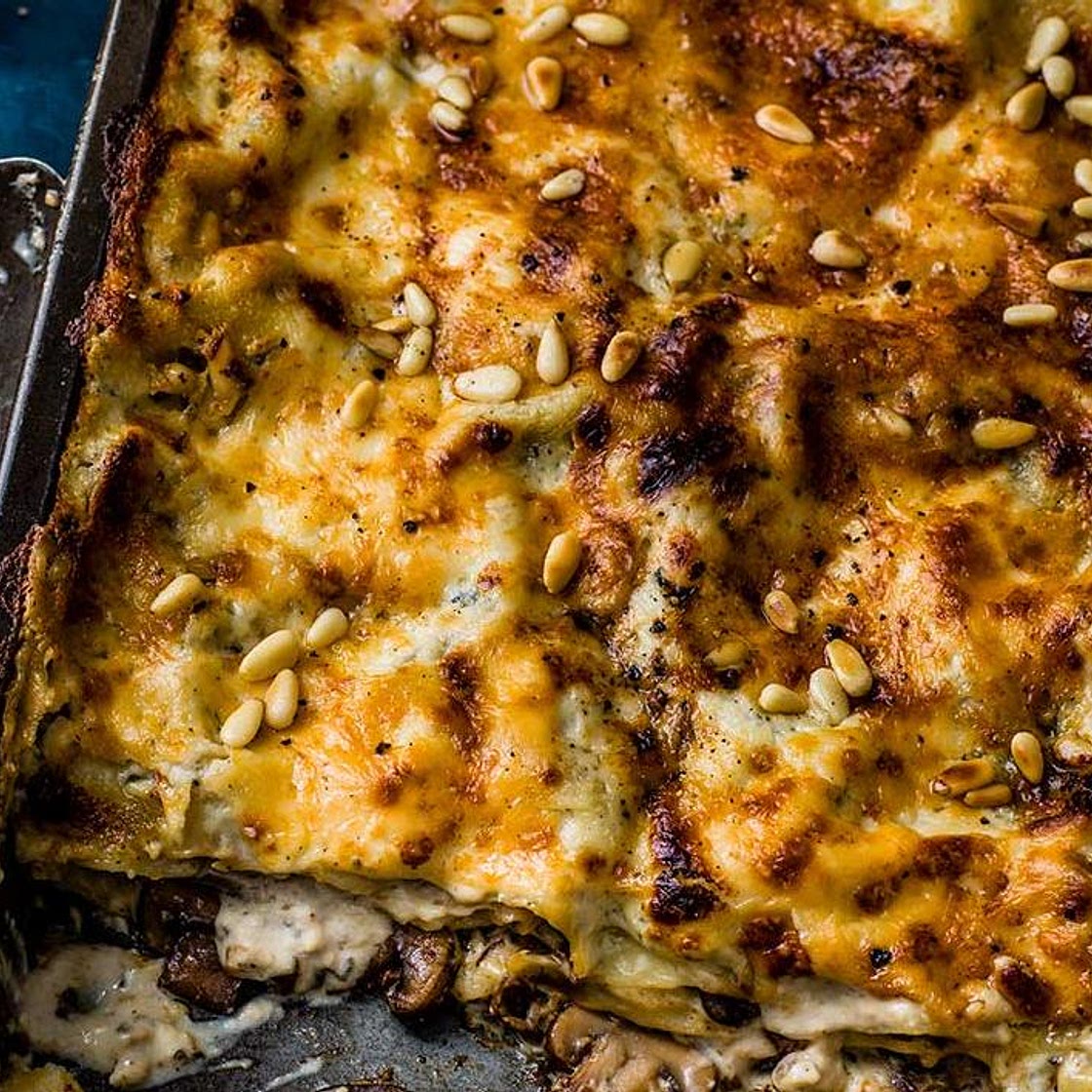 Mushroom and four-cheese lasagne