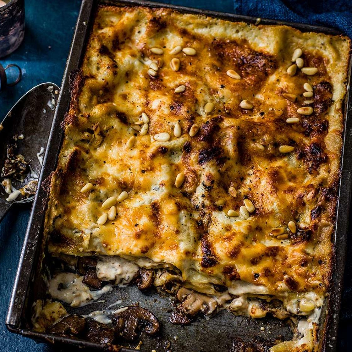 Mushroom and four-cheese lasagne