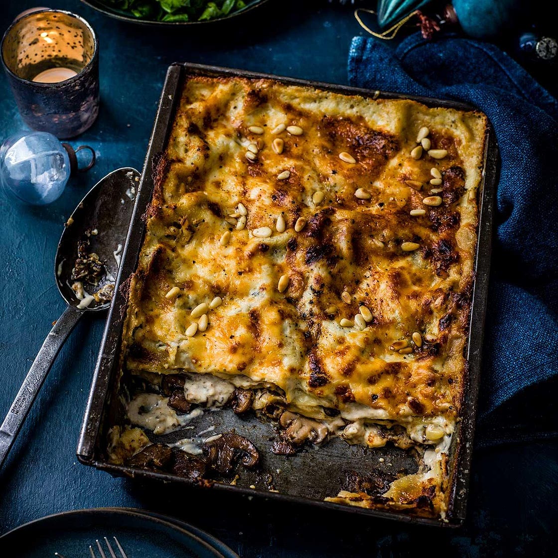 Mushroom and four-cheese lasagne