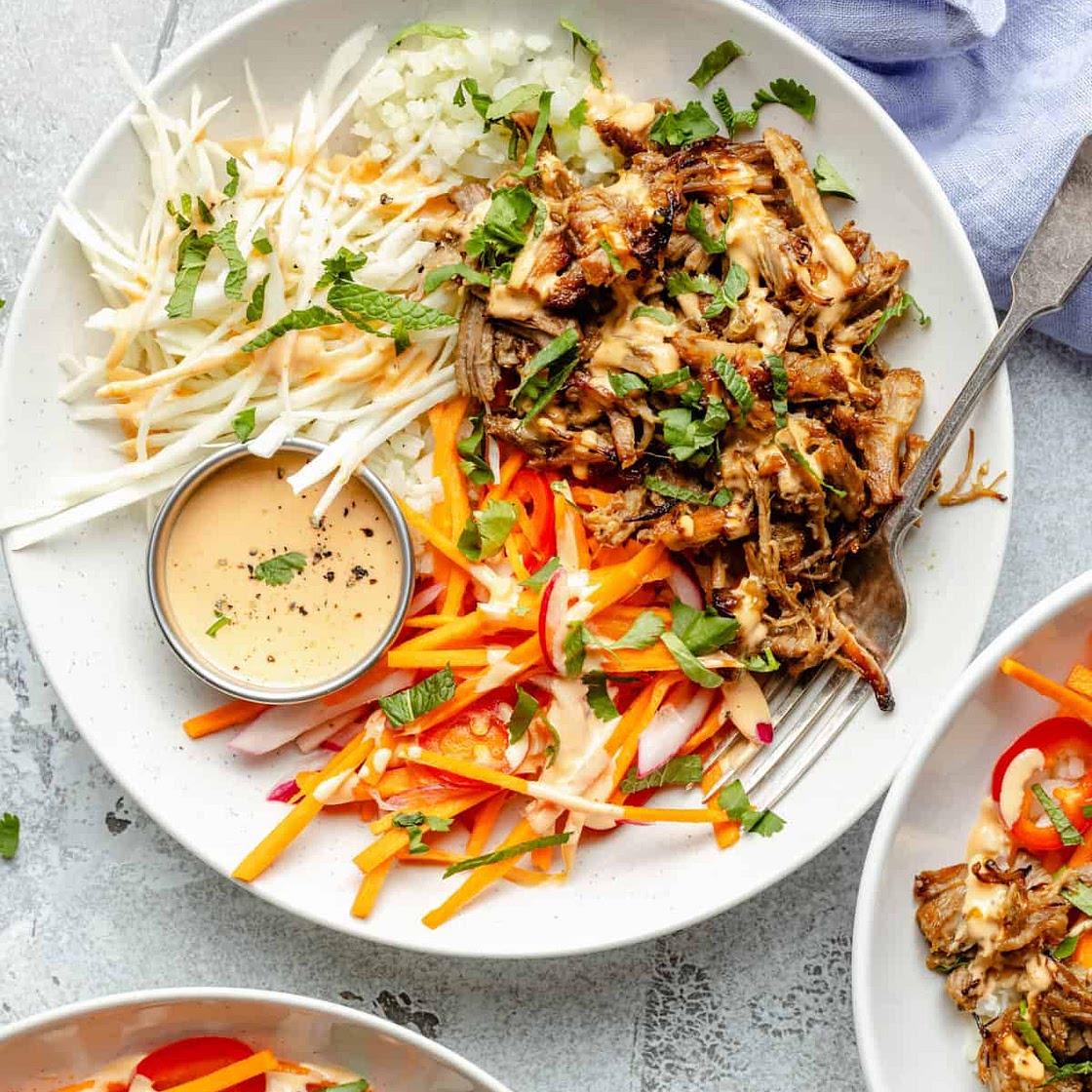 Slow Cooker Shredded Lemongrass Pork Bowls