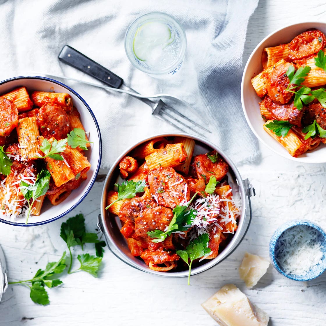 Rigatoni with arrabbiata and chorizo sauce