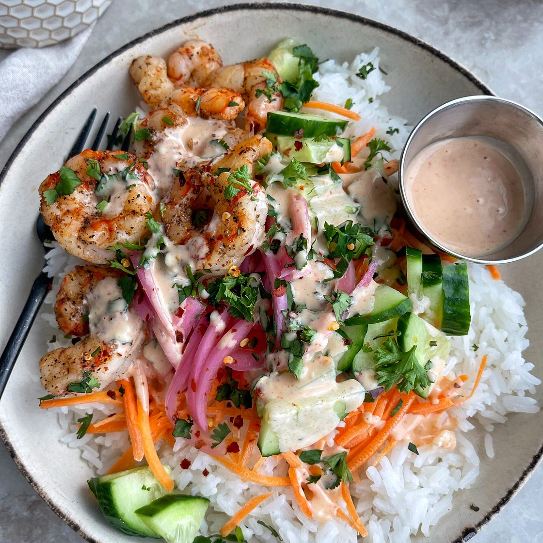 Shrimp Rice Bowls with Spicy Mayo