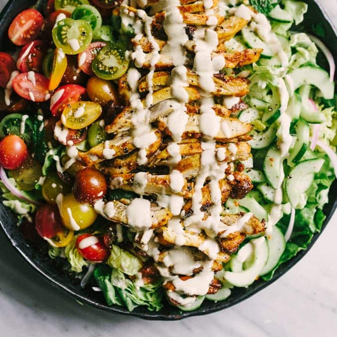 Chicken Shawarma Salad with Tahini Dressing