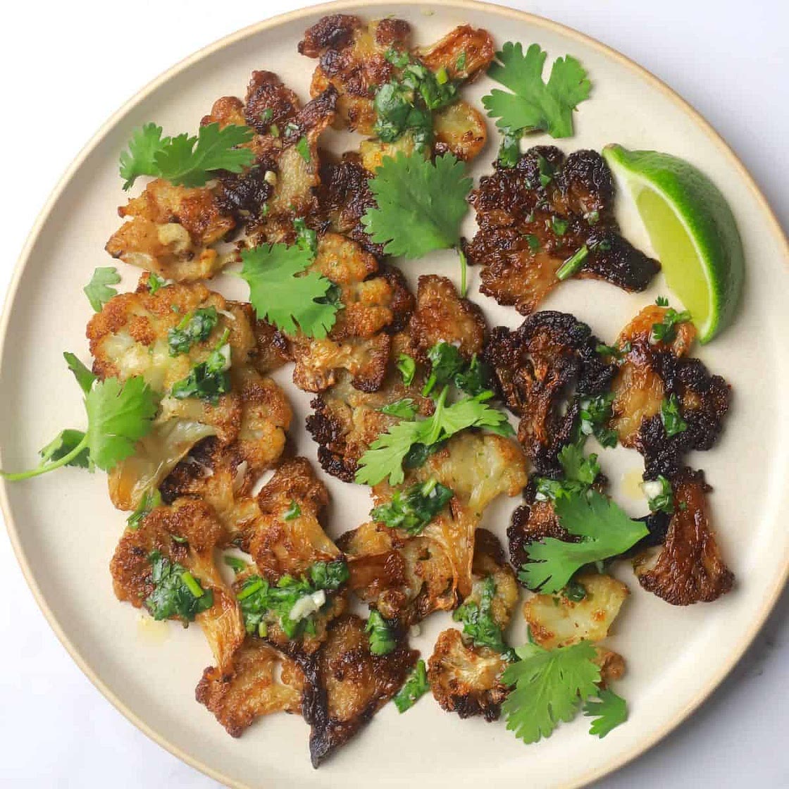 Crispy Smashed Cauliflower with Cilantro Lime Dressing