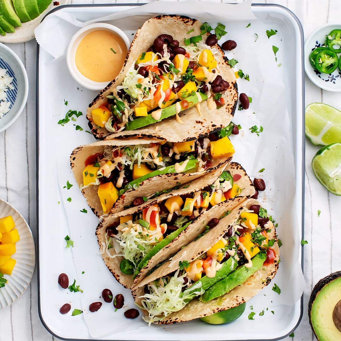 Spicy Mango, Black Bean & Avocado Tacos
