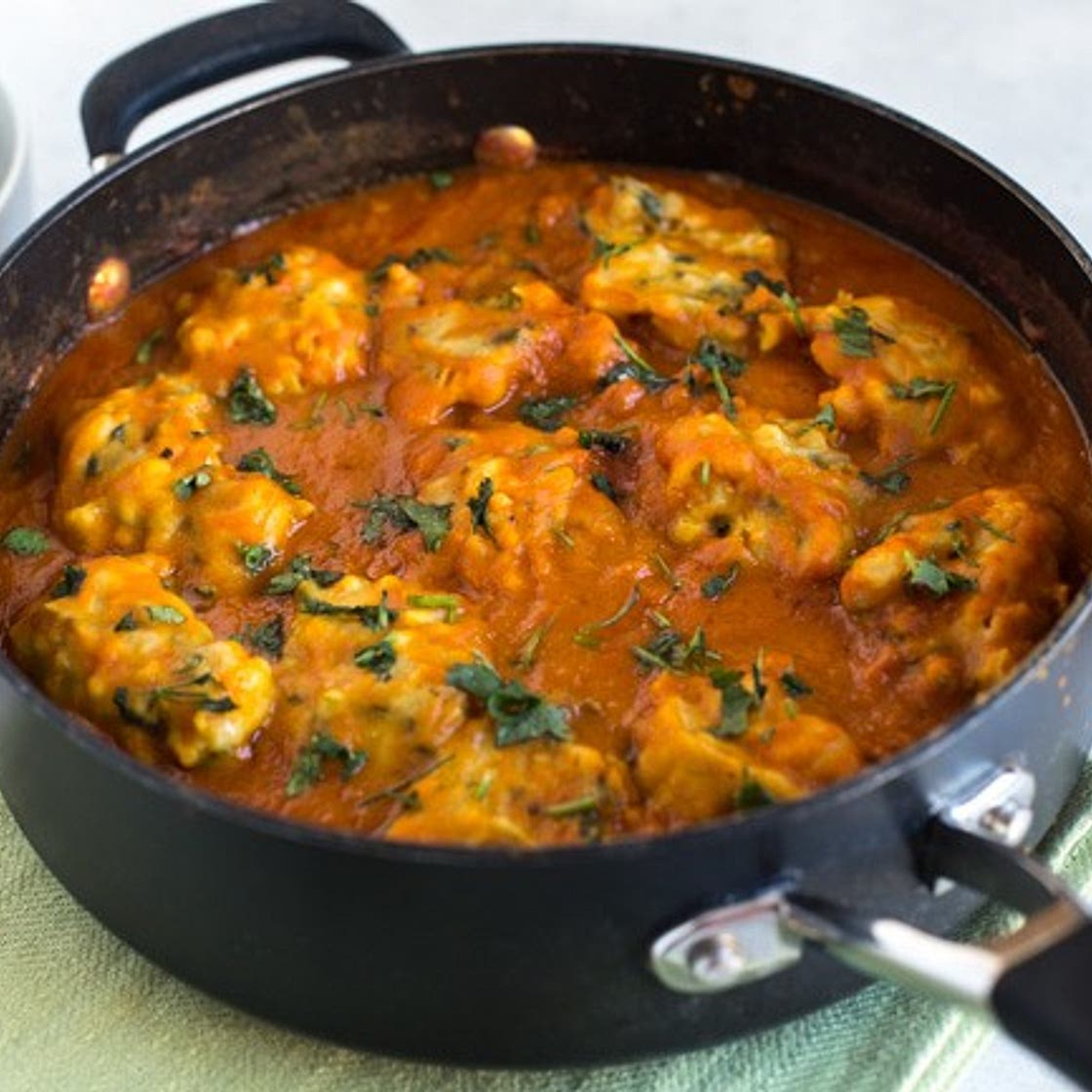 Chickpea dumplings in sweet potato gravy