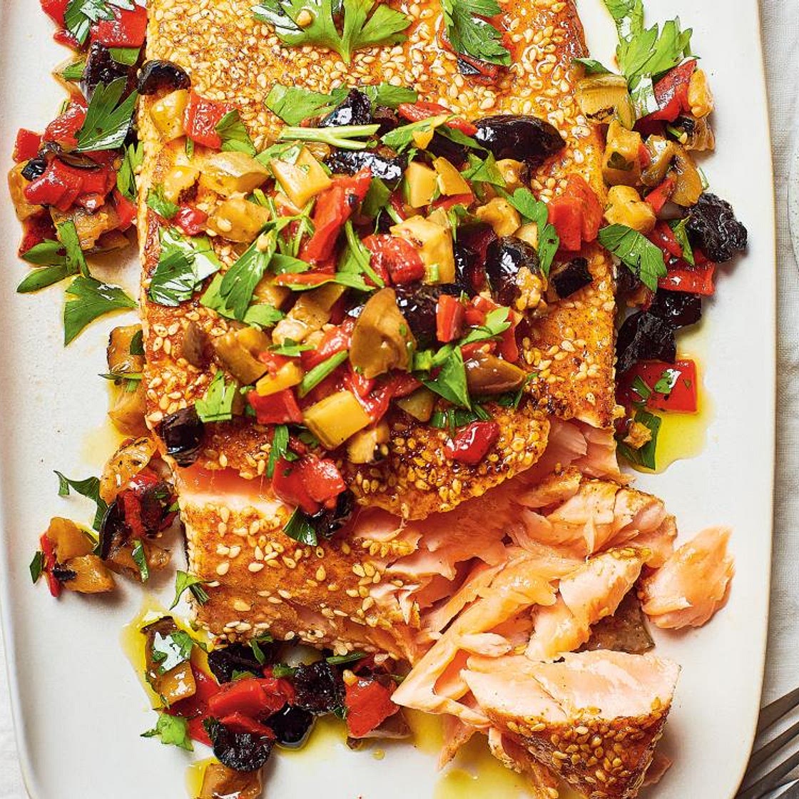 Saumon rôti en croûte de dukka