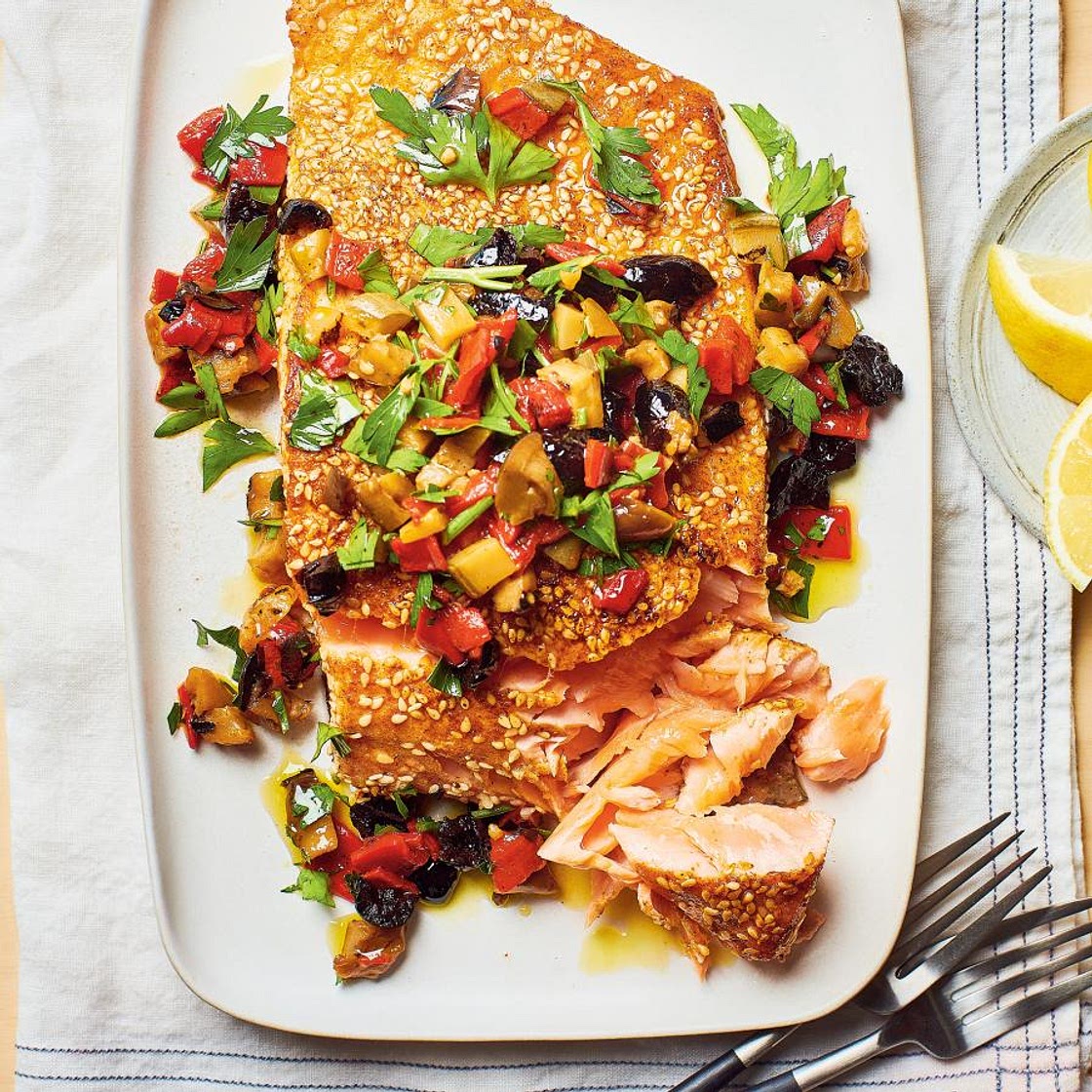 Saumon rôti en croûte de dukka