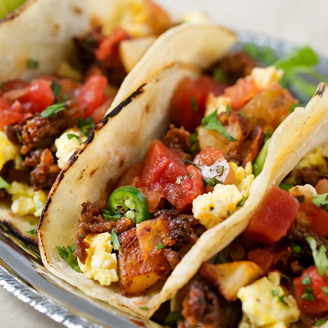 Chorizo and Potato Breakfast Tacos