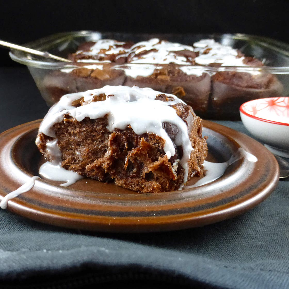 Chocolate Cinnamon Rolls with Vanilla Icing