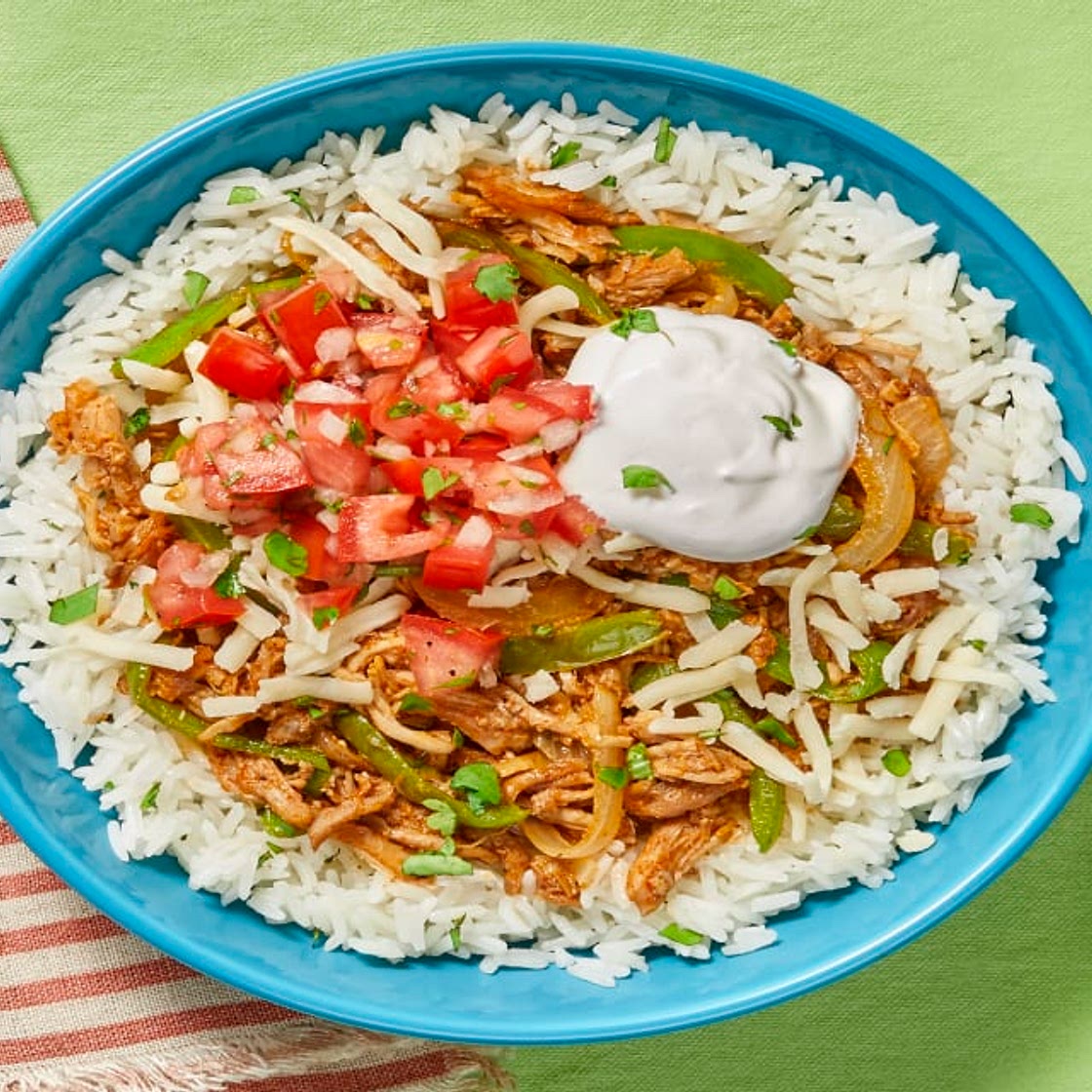 Pulled Pork Fiesta Bowls with Tomato Salsa, Bell Pepper & Monterey Jack Cheese
