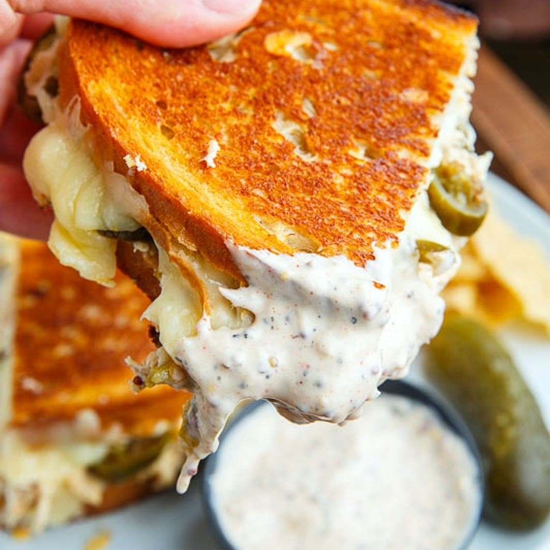 White BBQ Chicken Grilled Cheese Sandwich