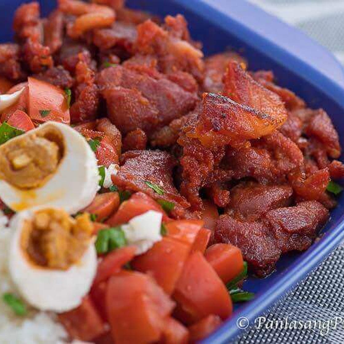 Pork Tocino with Salted Egg and Chopped Tomato