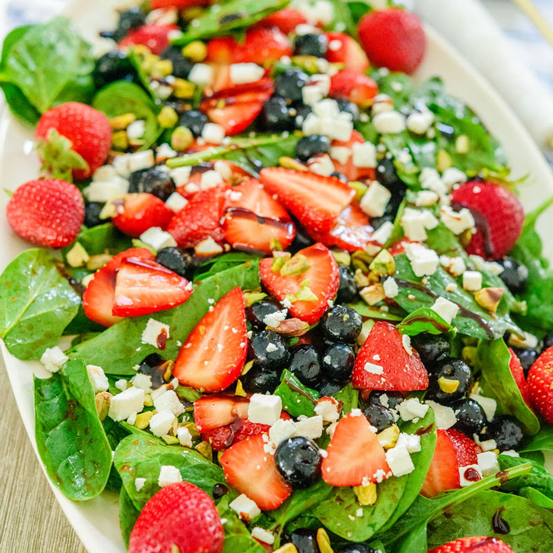 Strawberry Spinach Salad with Blueberries & Feta