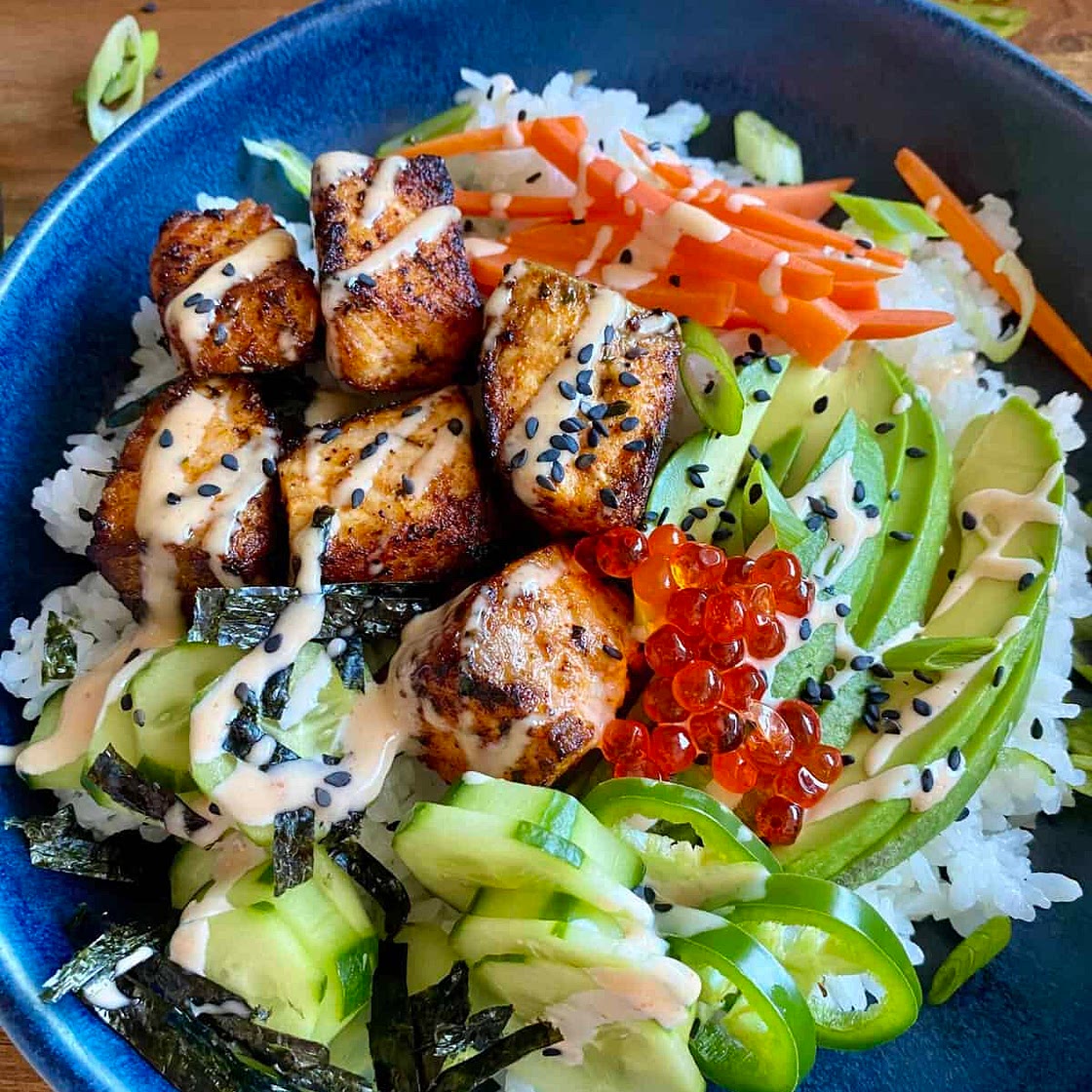 Crispy Spicy Salmon Bowls