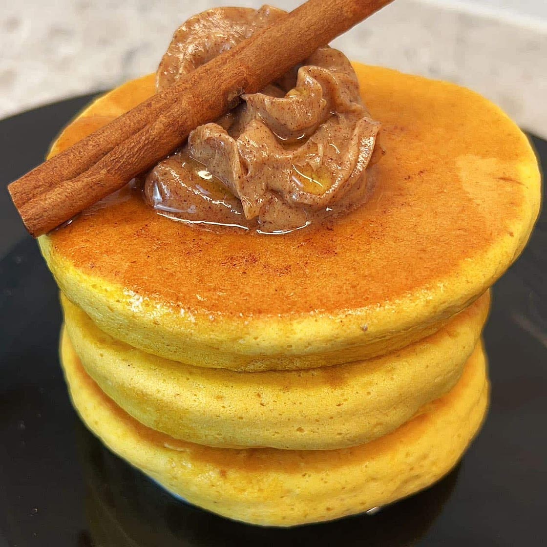Pumpkin Pancakes (Souffle Pancakes) w/ Cinnamon Honey Butter