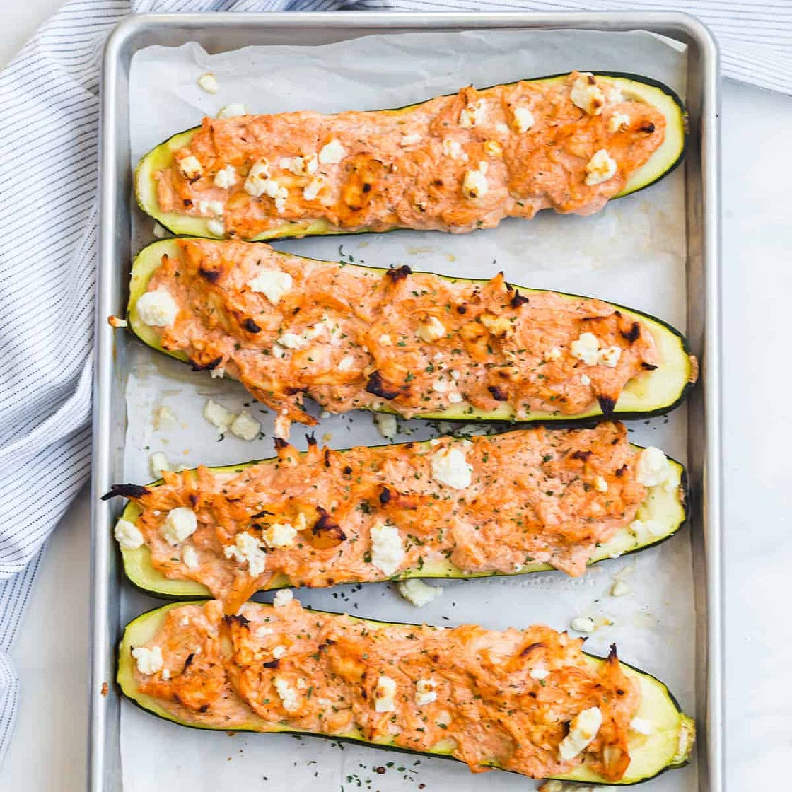 Buffalo Chicken Stuffed Zucchini Boats