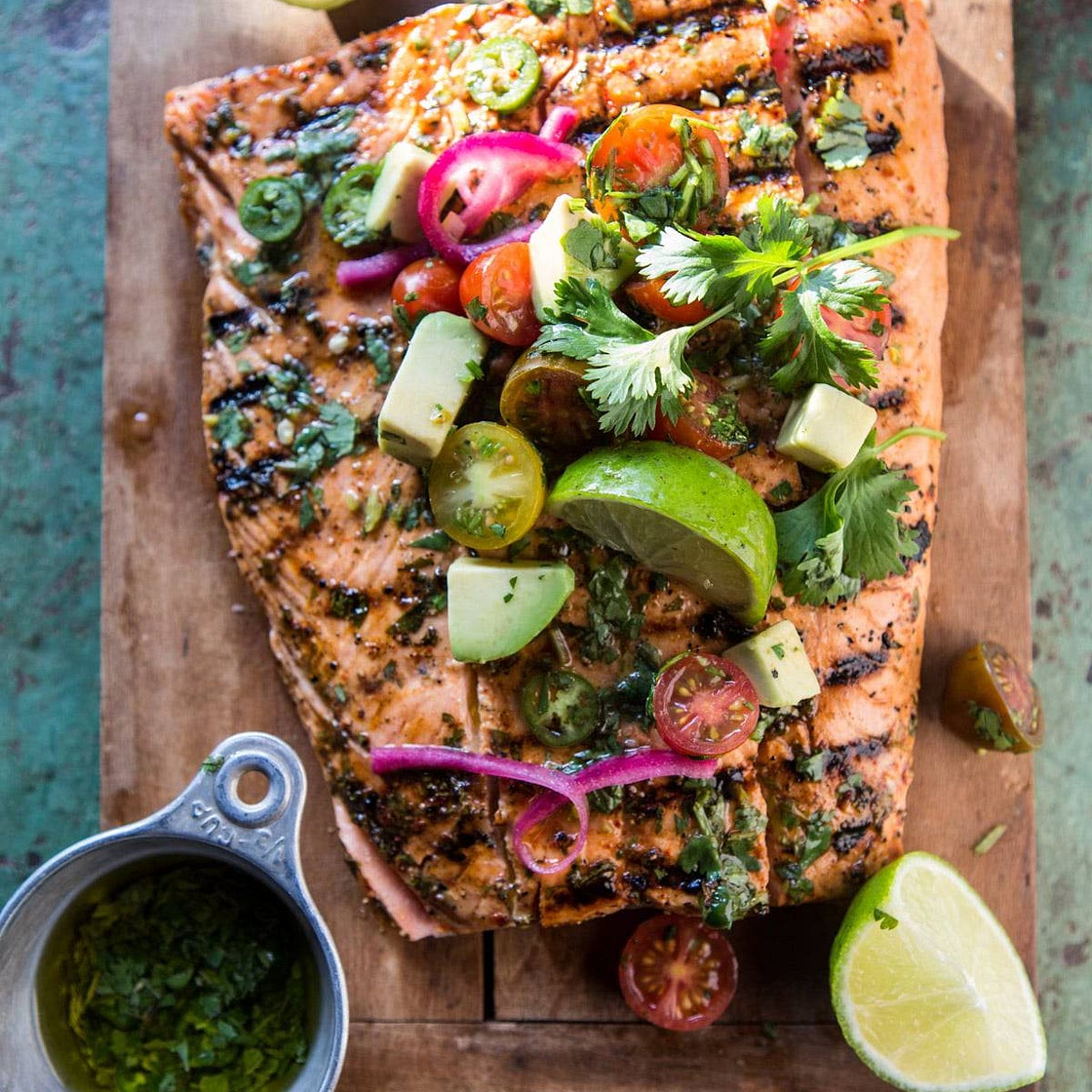 Cuban Grilled Salmon with Tomato Avocado Salsa