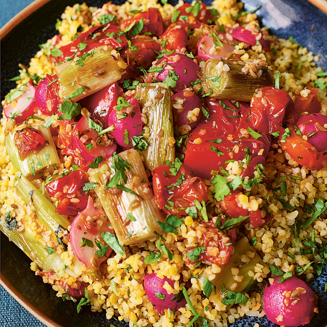 Spiced Bulgur Wheat with Roast Vegetables