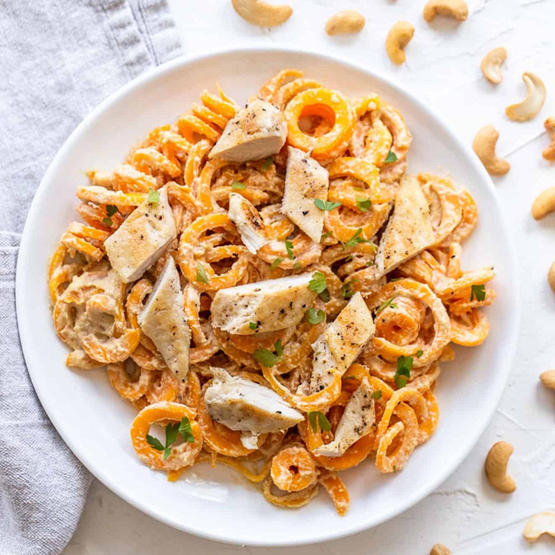Creamy Cashew Chicken Alfredo + Butternut Squash Noodles
