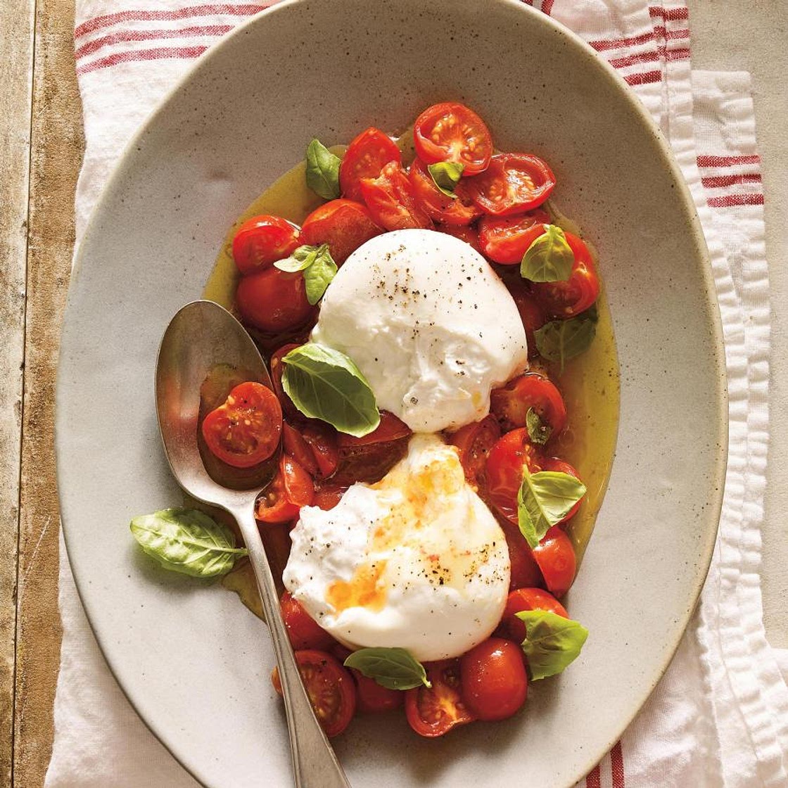 Burrata à la tomate cerise confite
