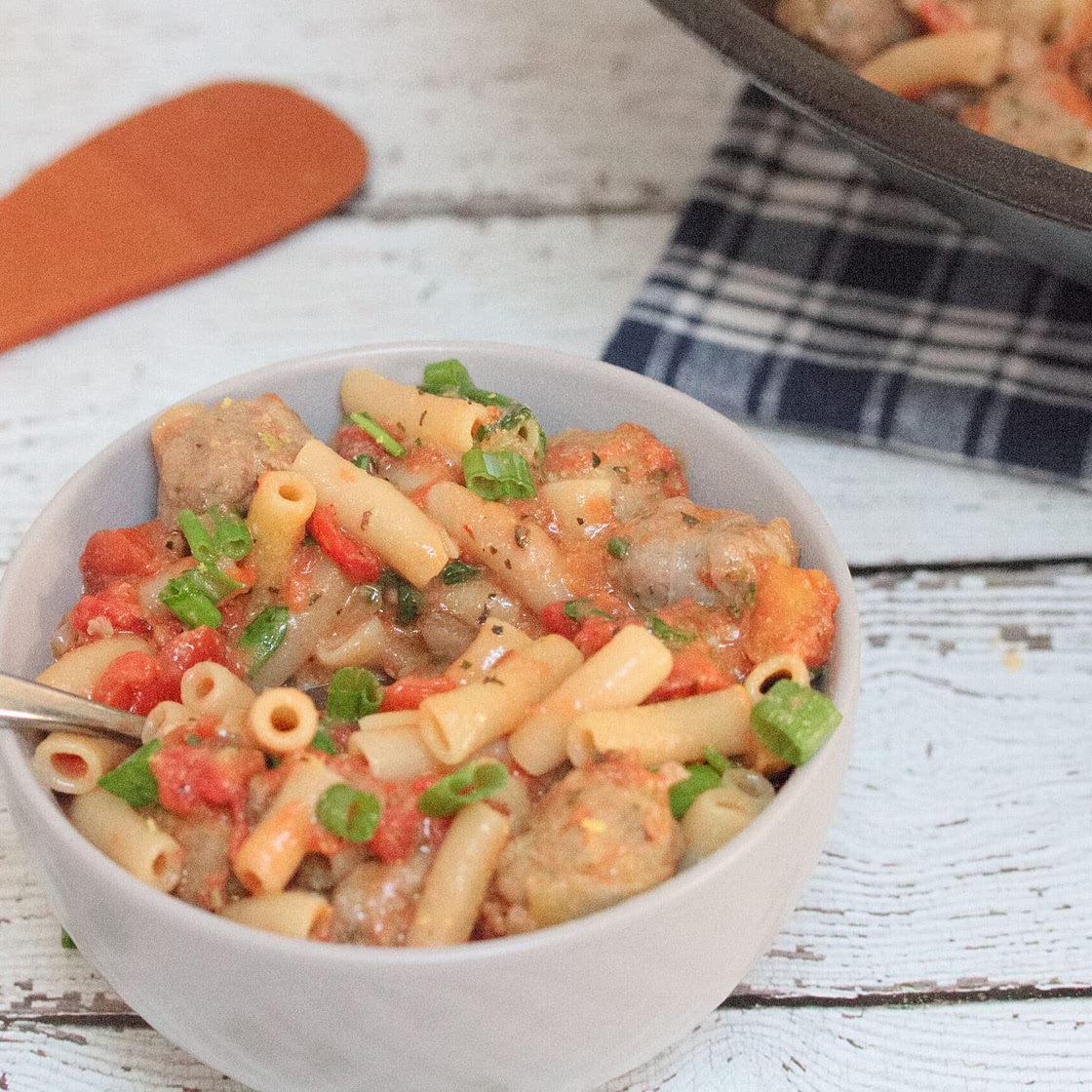 One Pot Tomato Sausage Pasta (Dairy + Gluten-Free)