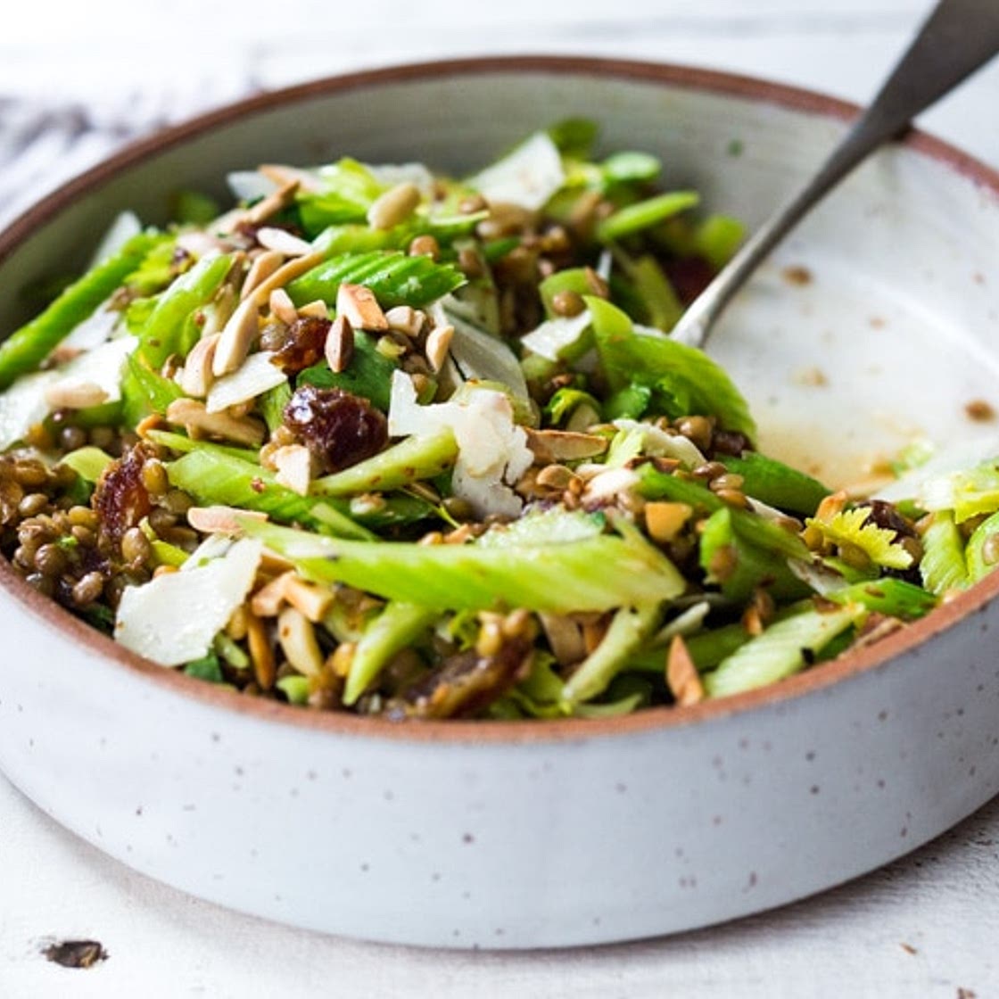 Celery Salad with Lentils, Dates and Almonds