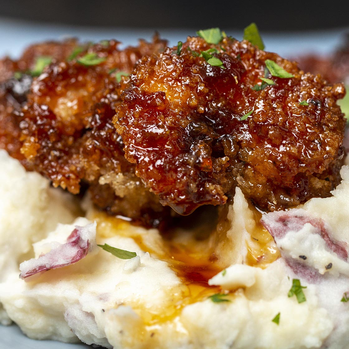 Whiskey-Glazed Chicken And Shrimp With Garlic Mashed Potatoes Recipe by Tasty