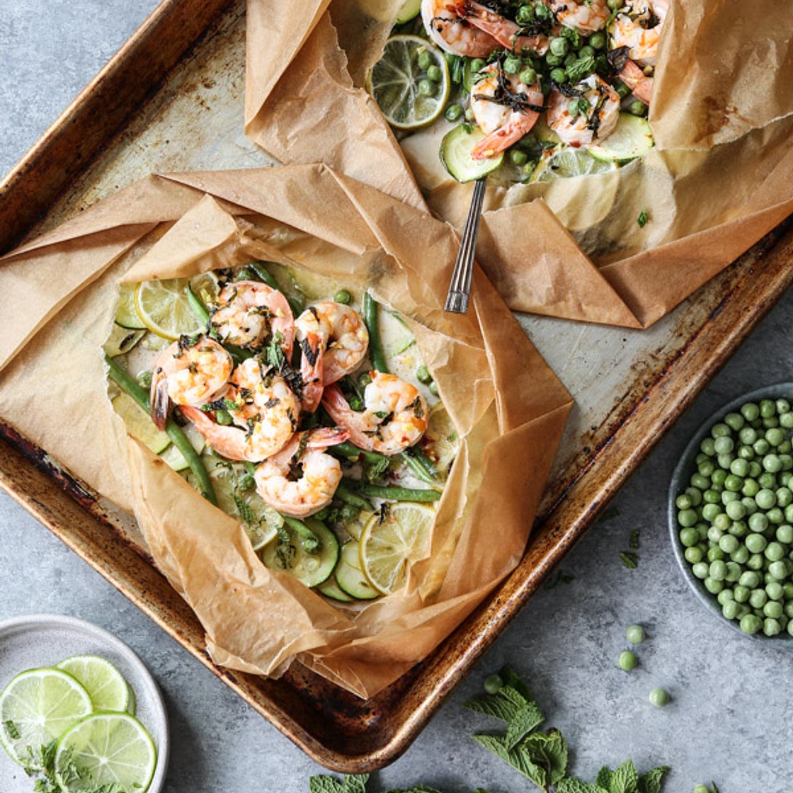 Coconut Lime Shrimp Packets with Summer Veggies