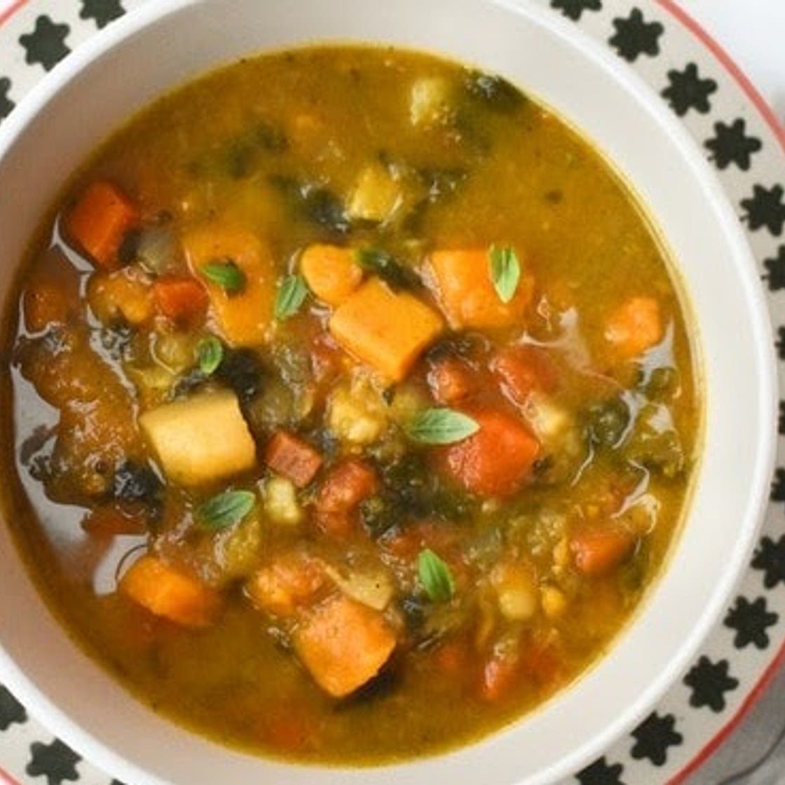 Carrot & Sweet Potato Soup with Spinach