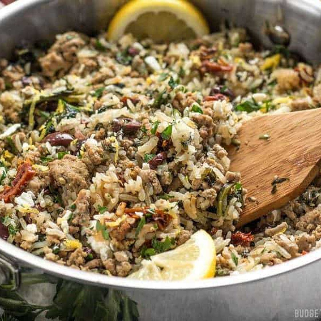 Greek Turkey and Rice Skillet