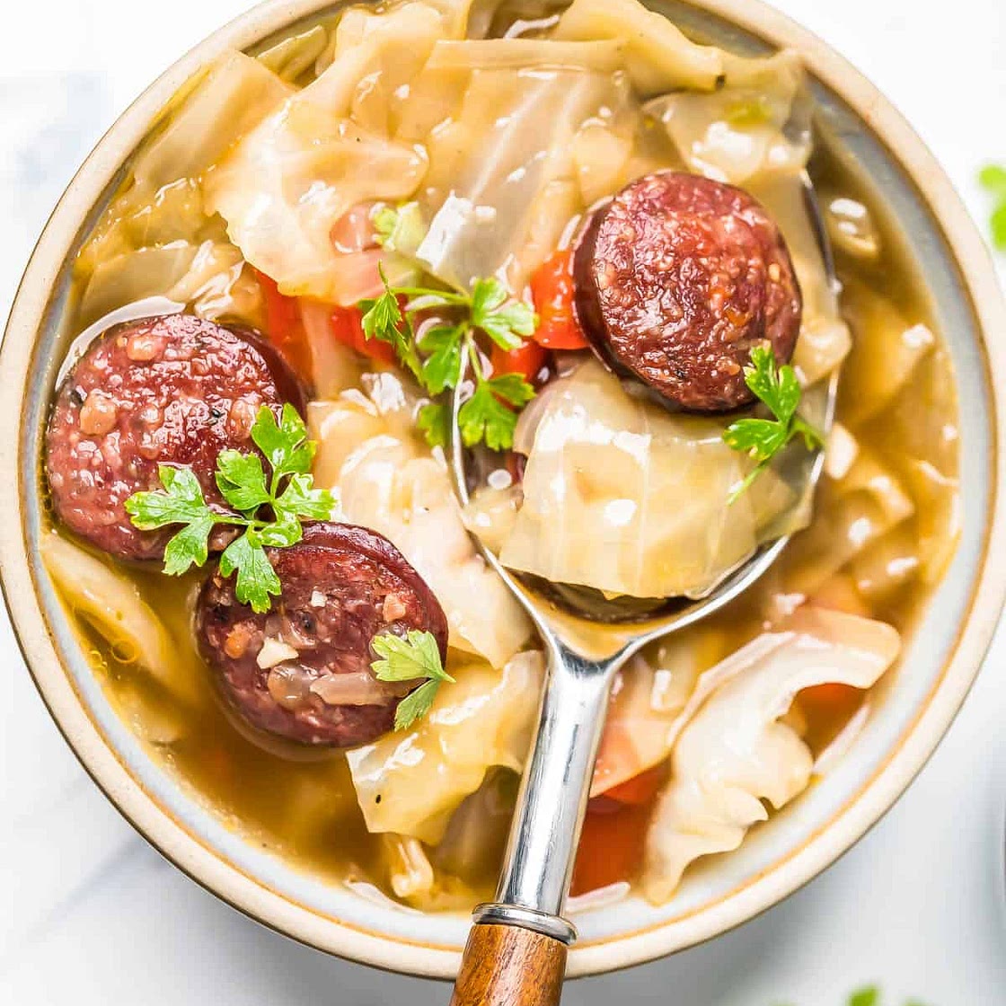 Keto Cabbage Soup with Smoked Sausage