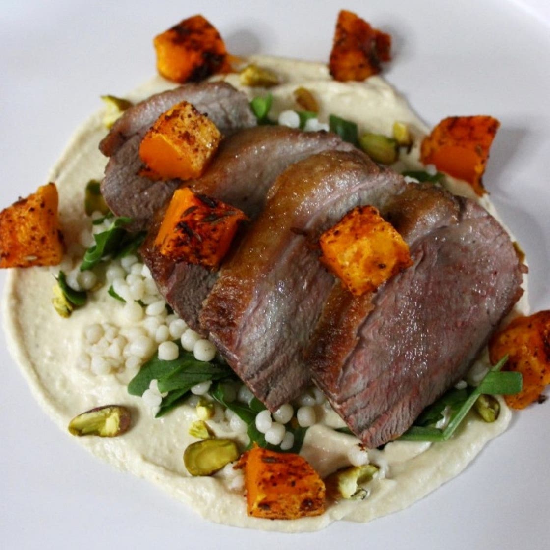 Duck Breast with Pumpkin and Hummus