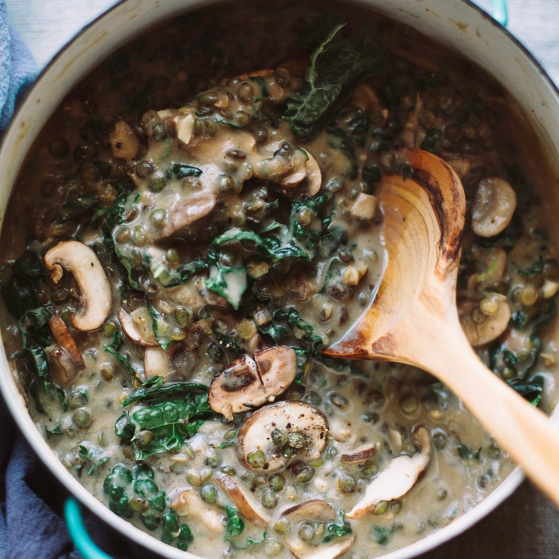 Creamy French Lentils with Mushrooms & Kale