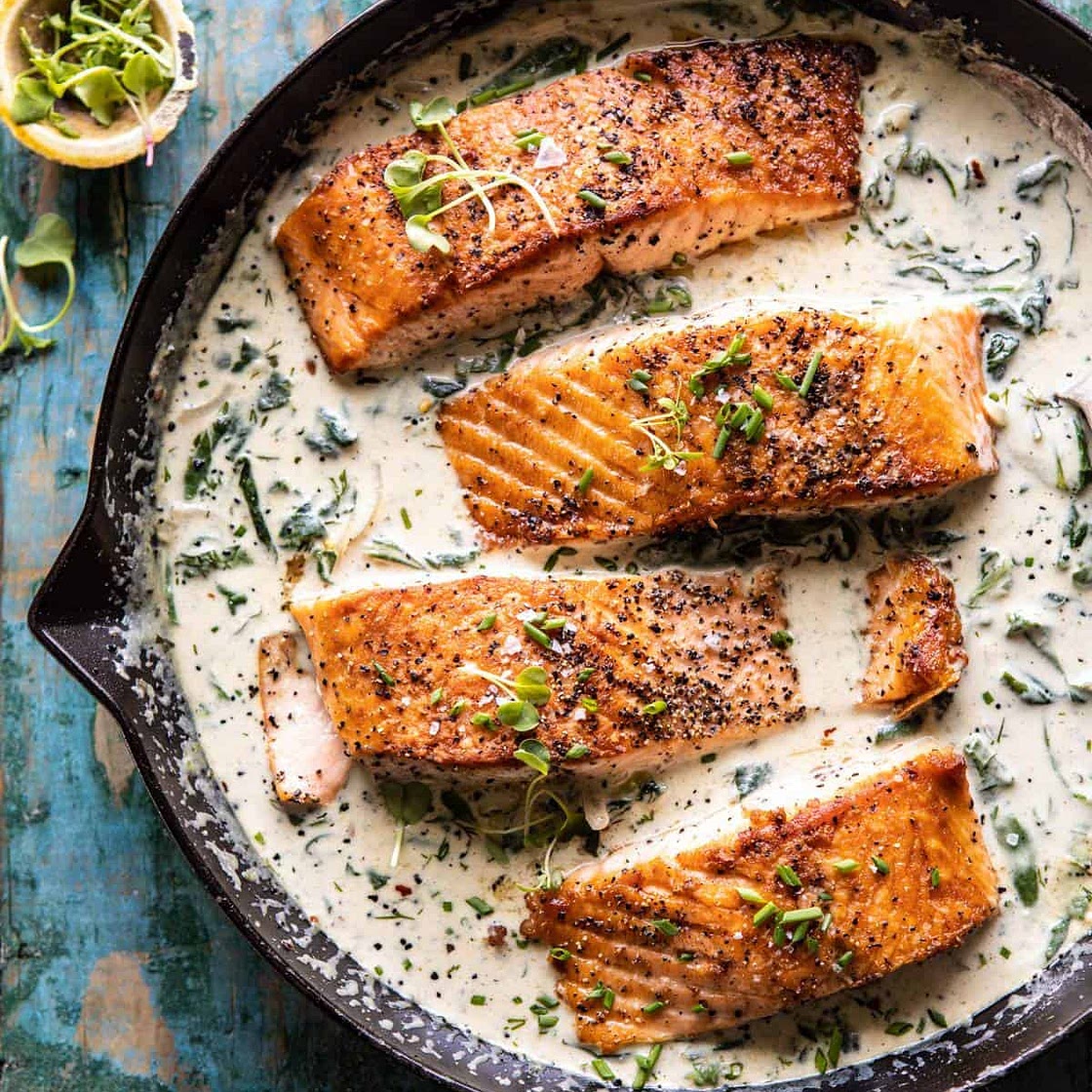 Garlic Butter Creamed Spinach Salmon