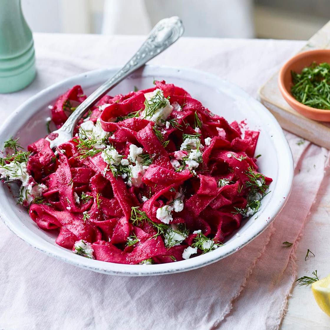 Beetroot and feta pasta