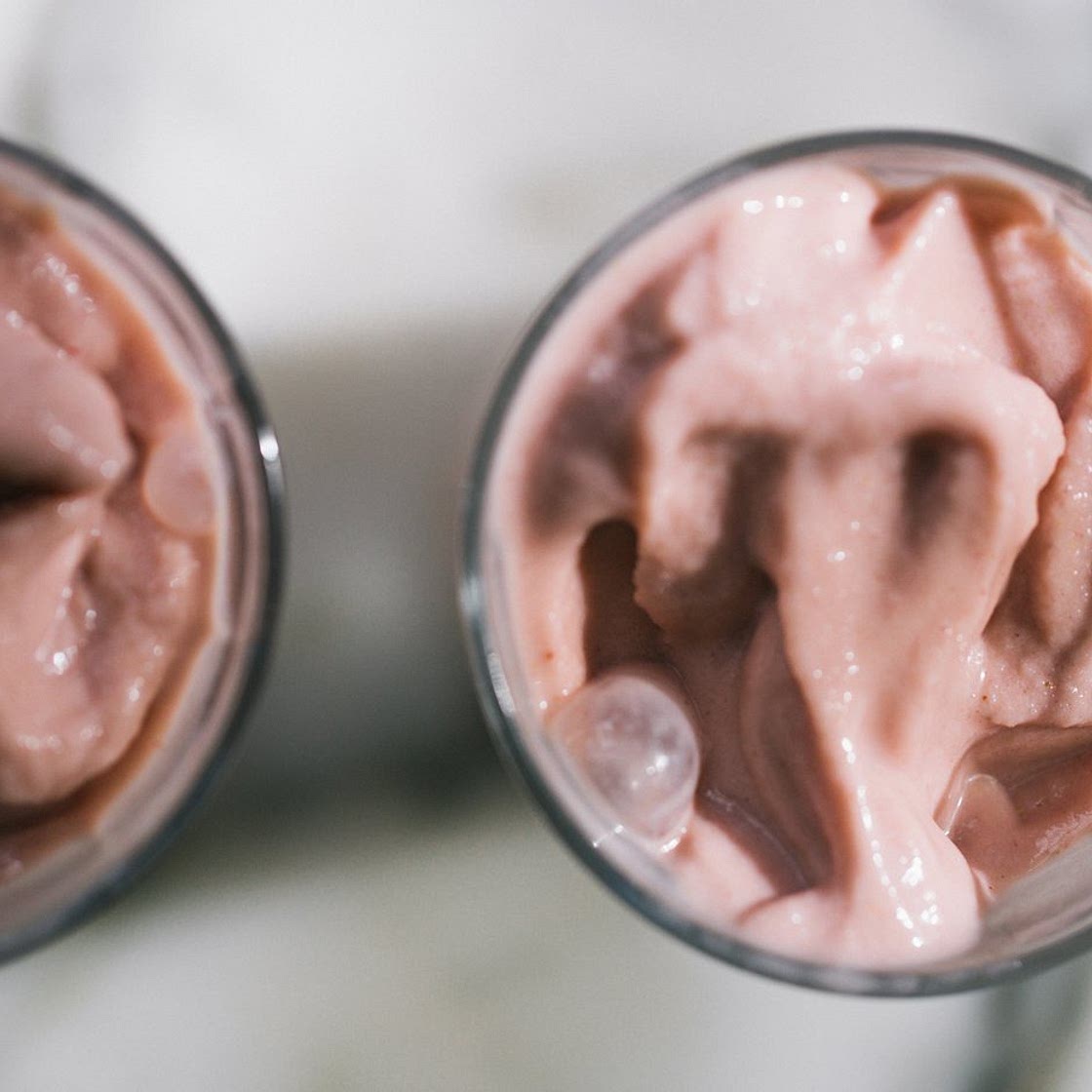 Strawberry banana smoothie with vegan pea protein powder