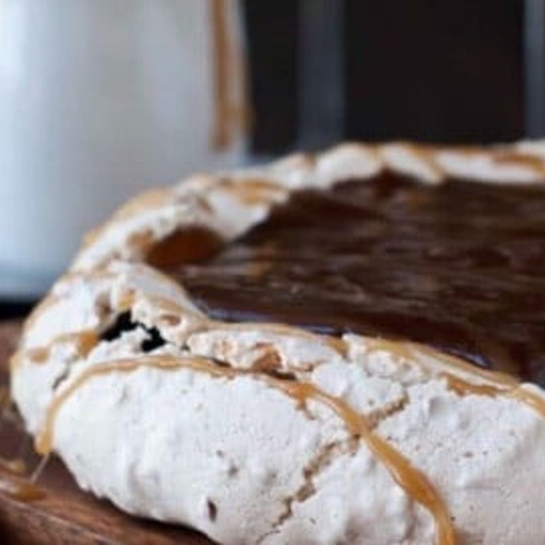 Coconut Pavlova with Pudding and Caramel Sauce